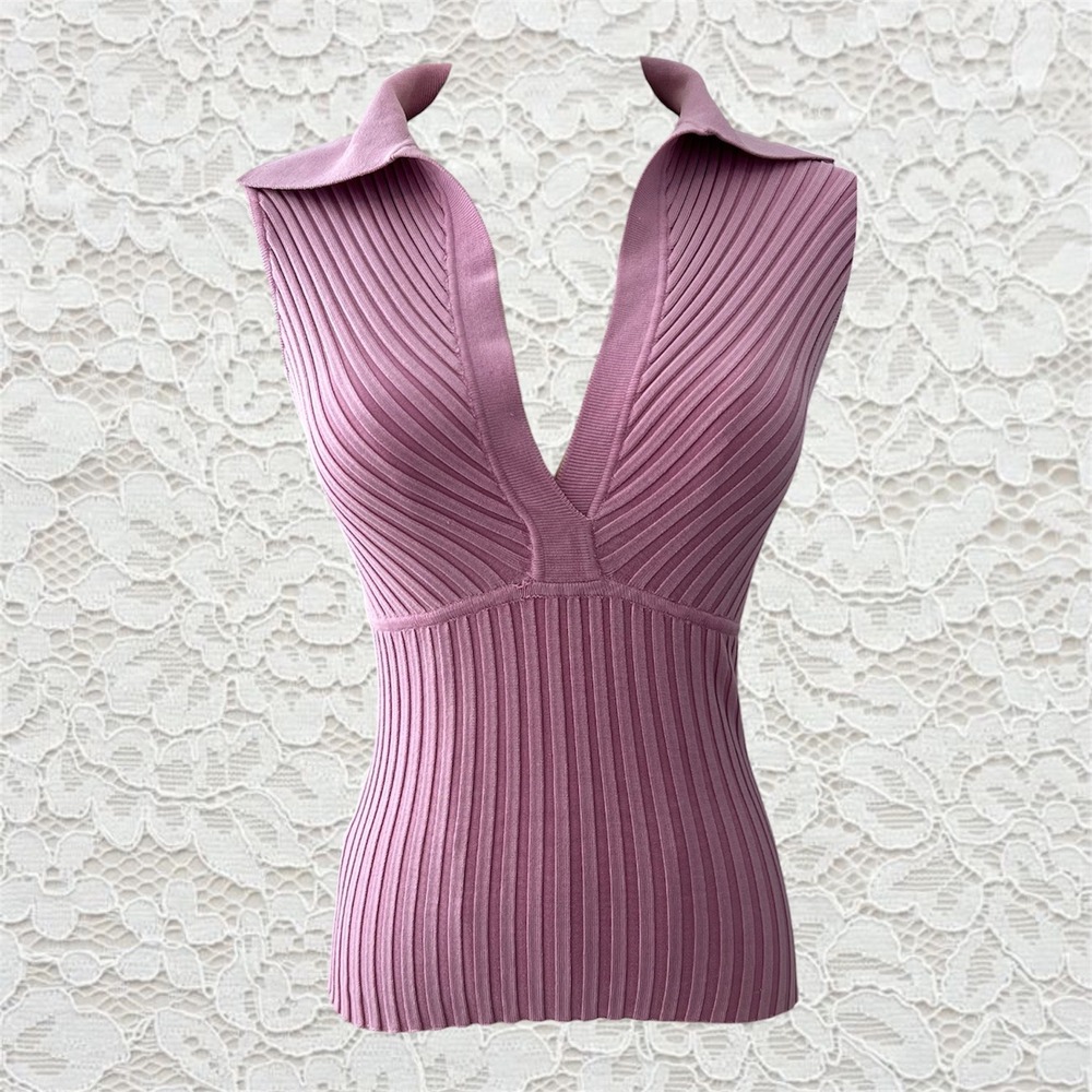 vintage y2k bebe fitted collared tank top